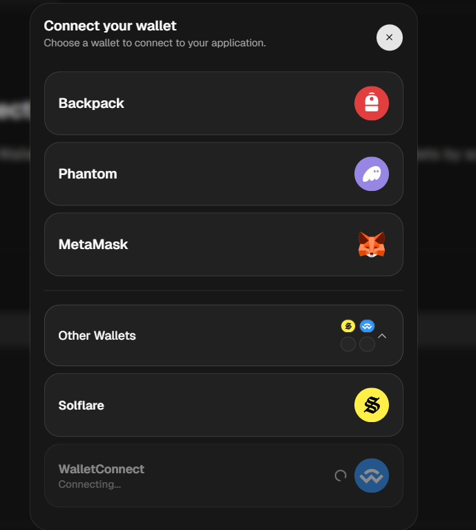 WalletConnect wallet selection modal